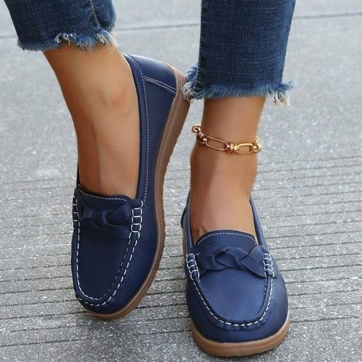 Women's Soft Leather Slip on Walking Loafers Shoes