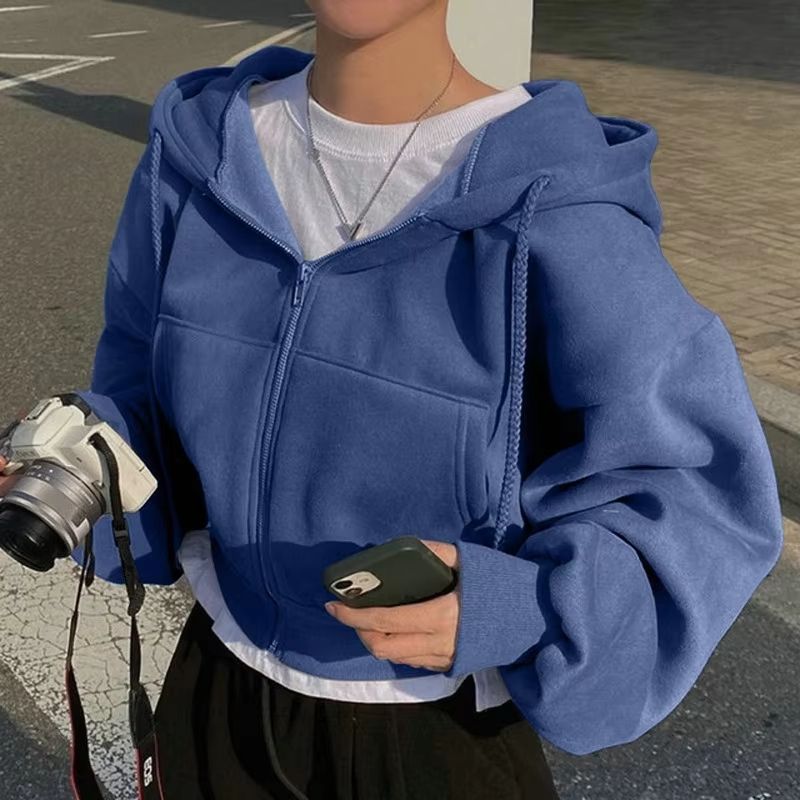 Women's Fleece-Lined Zip-Up Hoodie – Cropped Slim Fit Sweatshirt