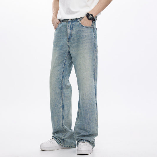 Light Blue Streetwear Loose Fit Bootcut Jeans Spring Jeans For Men Flared Pants Mens Trousers Quality Comfort Style
