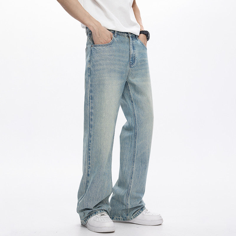 Light Blue Streetwear Loose Fit Bootcut Jeans Spring Jeans For Men Flared Pants Mens Trousers Quality Comfort Style
