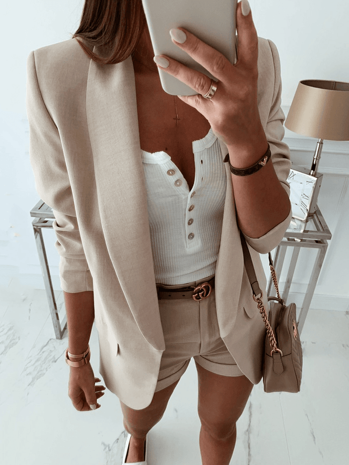 Women Solid Color Pocket Shawl Collar Elegant Long Sleeve Blazers