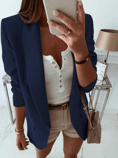 Women Solid Color Pocket Shawl Collar Elegant Long Sleeve Blazers