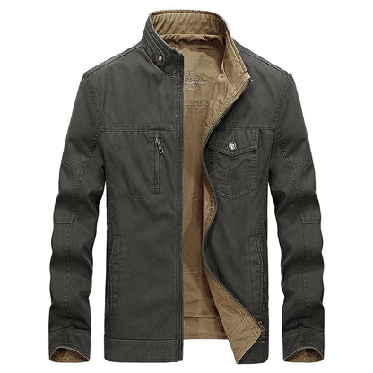 Men's Reversible Cotton Jacket with Pockets - Double Sided Wear for Autumn Outdoor Activities